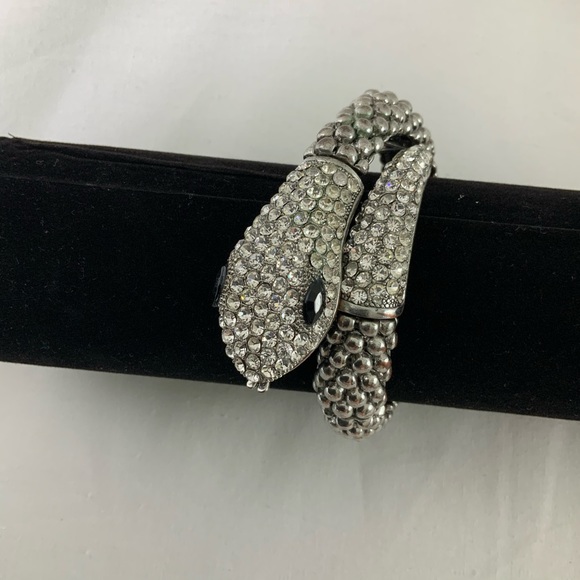 Accessories - Hissing Silver Tone Jeweled Snake Bracelet